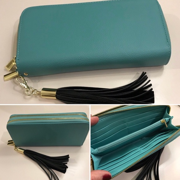 Turquoise Black & Gold Wallet - Wristlet NWOT 8x4 - Picture 3 of 8